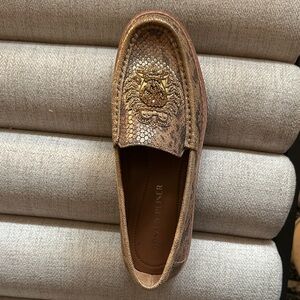 Donald J. Pliner Brown Embossed Leather Loafer with Gold Crest